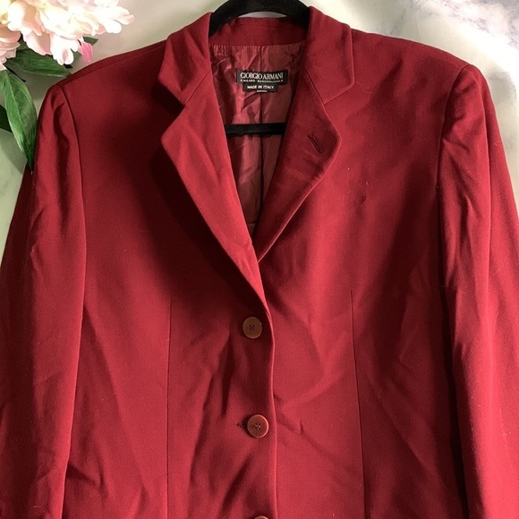 Vintage 90s Giorgio Armani Red 100% Wool Long Sleeve Three Button Blazer Size 12 - Picture 3 of 9